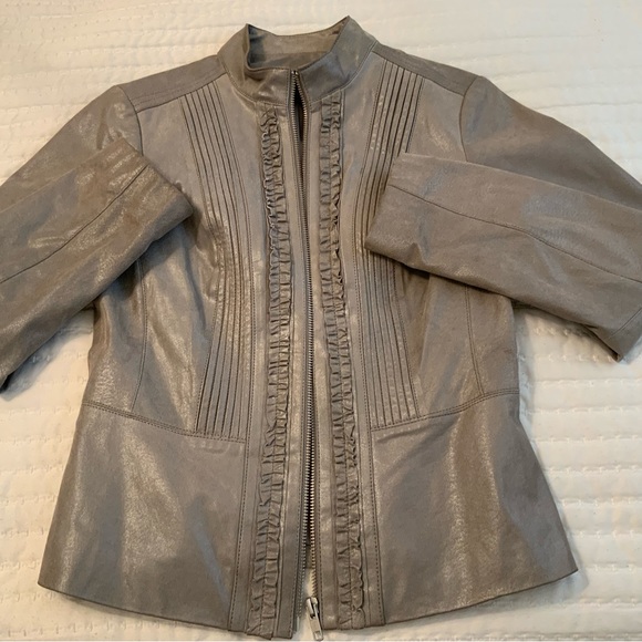 Danier Leather Jacket Sand Print Metallic Pearlized Colors Ruffle Pleated - Picture 4 of 11